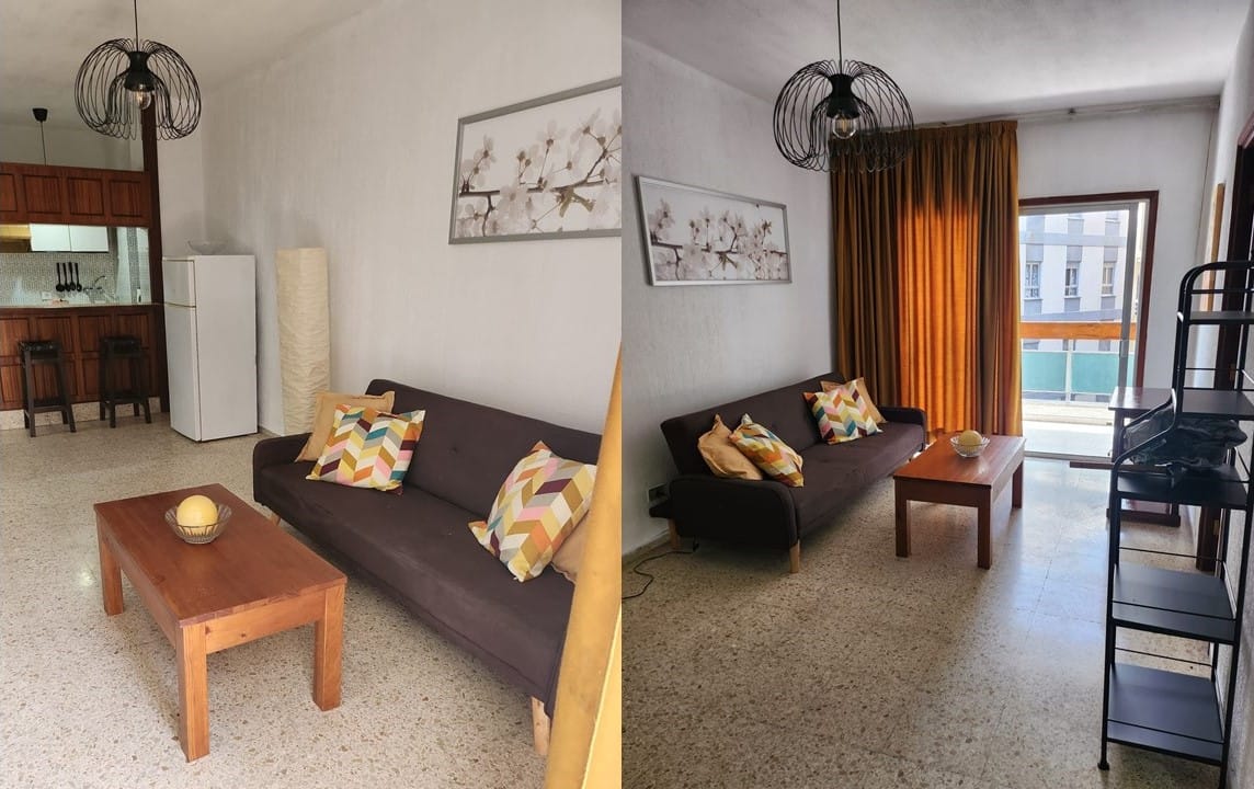 Salón comedor luminoso en piso de alquiler Santa Cruz.